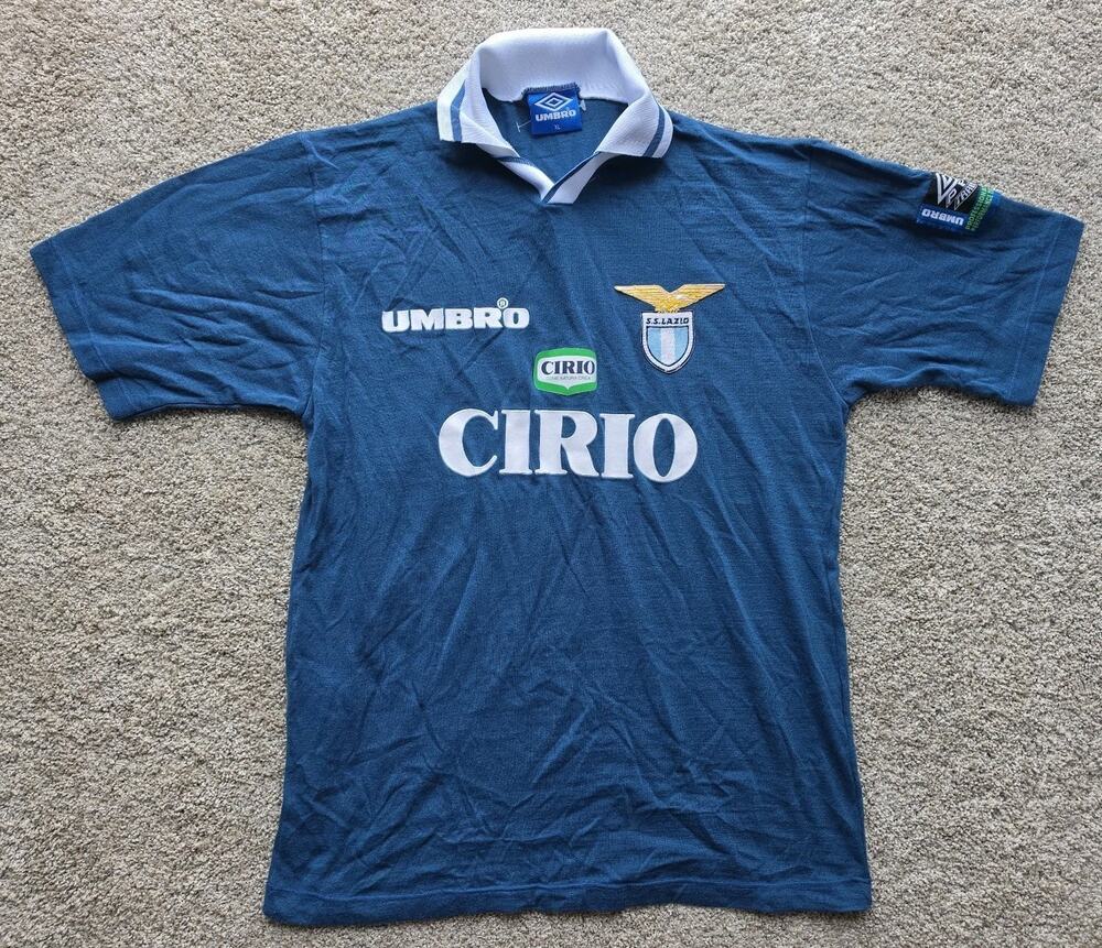 VINTAGE LAZIO ITALY 1997/1998 HOME FOOTBALL SHIRT UMBRO - Polo Sz XL